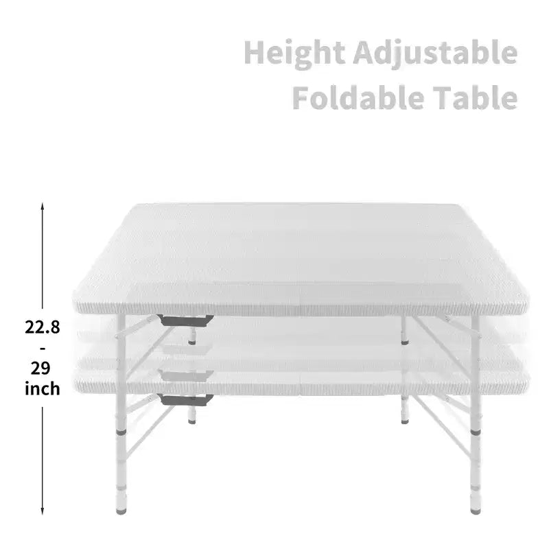 Table de jeu pliante en rotin d'extérieur Whisen 4ft, Table de cartes portable en plastique étanche pour terrasse, Table de banquet pliante haute capacité de charge