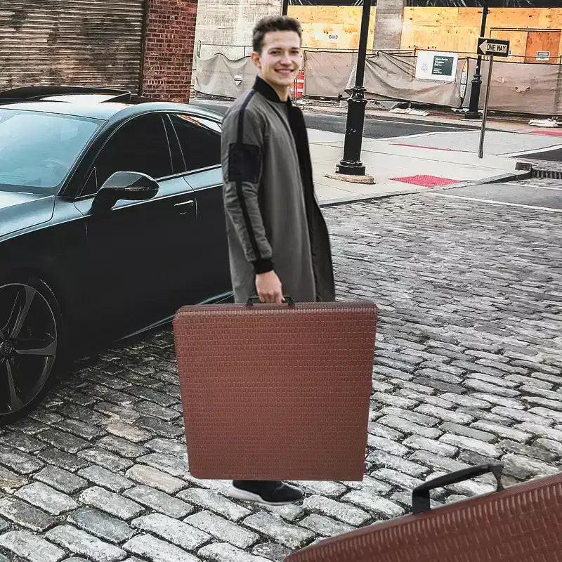 Table de jeu pliante en rotin d'extérieur Whisen 4ft, Table de cartes portable en plastique étanche pour terrasse, Table de banquet pliante haute capacité de charge