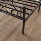 Cadre de lit plateforme en métal, taille double, avec tête et pied de lit au design poing, rangement sous le lit