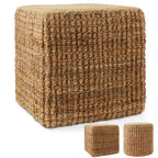 Casafield Handwoven Seagrass Pouf Ottoman, Decorative Indoor Boho Home Accent for Living Room