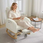 Fauteuil à bascule moderne pour chambre d'enfant, fauteuil à bascule en lin avec port USB et pochette latérale, fauteuil à bascule planeur pour salon, chambre à coucher, salle d'allaitement