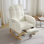 Fauteuil à bascule moderne pour chambre d'enfant, fauteuil à bascule en lin avec port USB et pochette latérale, fauteuil à bascule planeur pour salon, chambre à coucher, salle d'allaitement