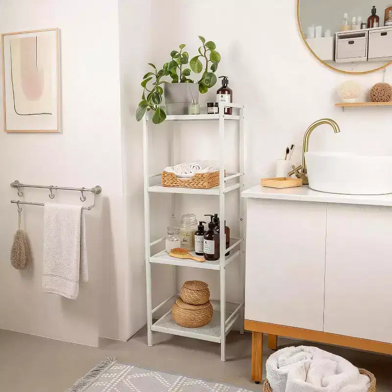 Étagère autoportante en métal à 3/4 niveaux, étagère de rangement multifonctionnelle, organisateur peu encombrant pour salle de bain, salon, chambre, cuisine
