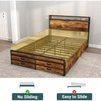 Cadre de lit plateforme de rangement Queen Size Zevemomo avec 8 tiroirs, tête et pied de lit en bois, design silencieux, aucun sommier tapissier requis, marron