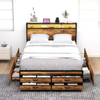Cadre de lit plateforme de rangement Queen Size Zevemomo avec 8 tiroirs, tête et pied de lit en bois, design silencieux, aucun sommier tapissier requis, marron