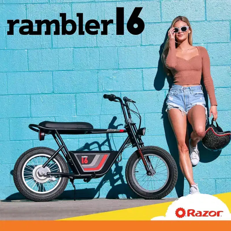Mini-moto électrique Rétro Razor Rambler 16 avec moteur 350W et batterie 36V, noire