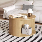 Table basse, tables basses rondes avec rangement, table centrale cannelée, table moderne du milieu du siècle de 28 pouces avec porte coulissante pour salon