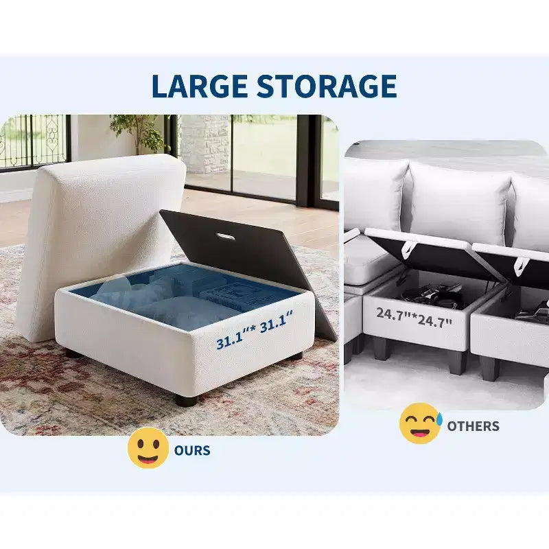 Canapé d'angle modulable 128", 9 places en forme de L avec 2 poufs de rangement, canapé-lit moderne avec housses amovibles et lavables et oreillers