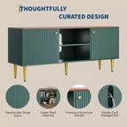 Meuble TV cannelé Garvee pour téléviseurs jusqu'à 65 pouces, meuble de divertissement en bois de style Mid-Century de 55 pouces de long avec 2 portes de rangement et étagère réglable