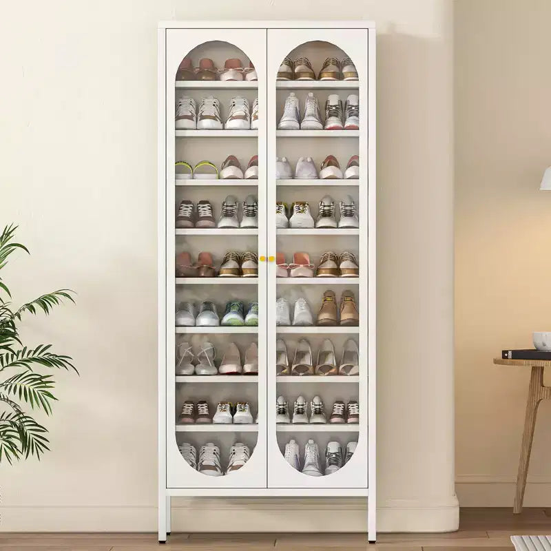 Bekrvio Armoire à chaussures haute en métal à 9 niveaux avec portes en verre, étagère à chaussures autoportante robuste avec étagères réglables, 2736 paires