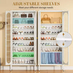 Bekrvio Armoire à chaussures haute en métal à 9 niveaux avec portes en verre, étagère à chaussures autoportante robuste avec étagères réglables, 2736 paires