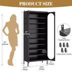 Bekrvio Armoire à chaussures haute en métal à 9 niveaux avec portes en verre, étagère à chaussures autoportante robuste avec étagères réglables, 2736 paires