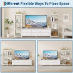Meuble TV commode industriel moderne pour téléviseur de 75 pouces - 6 tiroirs en tissu - 4 étagères de rangement - Grand meuble console multimédia