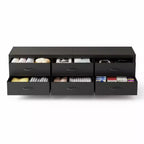 Meuble TV commode industriel moderne pour téléviseur de 75 pouces - 6 tiroirs en tissu - 4 étagères de rangement - Grand meuble console multimédia