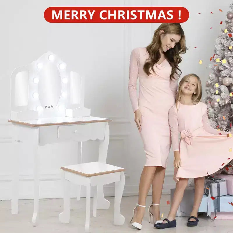 Coiffeuse pour enfants avec miroir éclairé, Table de maquillage pour petites filles