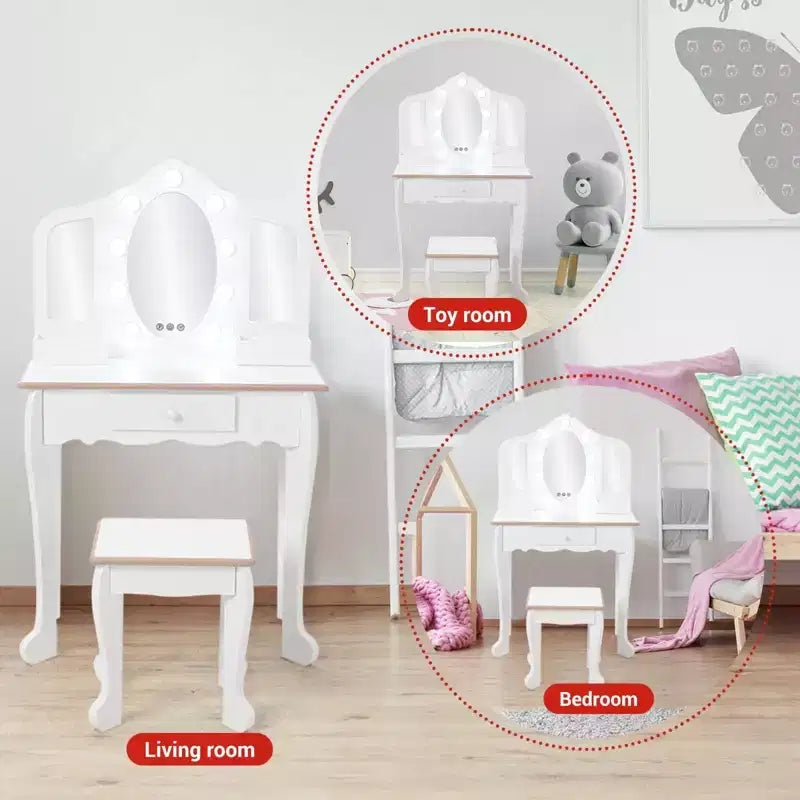 Coiffeuse pour enfants avec miroir éclairé, Table de maquillage pour petites filles