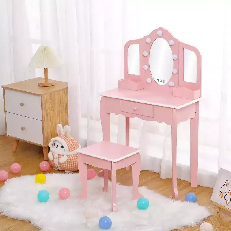 Coiffeuse pour enfants avec miroir éclairé, Table de maquillage pour petites filles