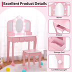 Coiffeuse pour enfants avec miroir éclairé, Table de maquillage pour petites filles