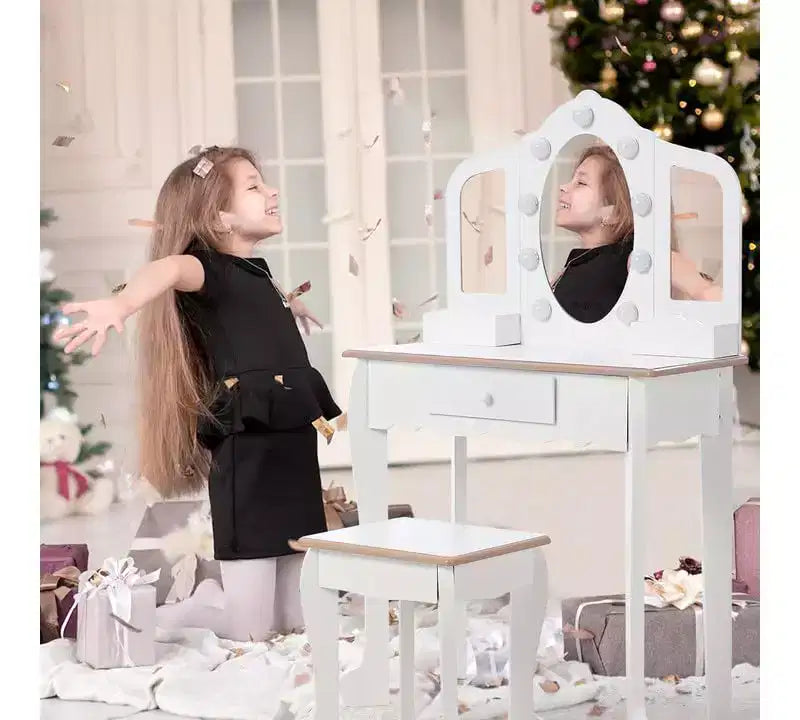 Coiffeuse pour enfants avec miroir éclairé, Table de maquillage pour petites filles
