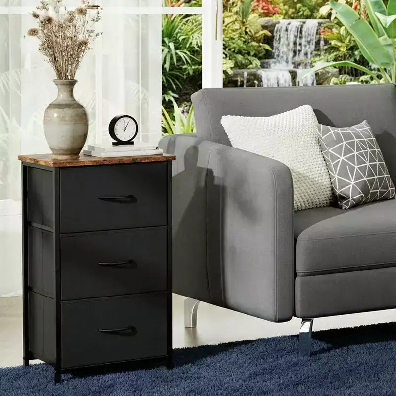 Commode étroite à 3 tiroirs – Meuble de rangement moderne et compact avec bacs en tissu amovibles – Organisateur peu encombrant pour chambre, placard, appartement