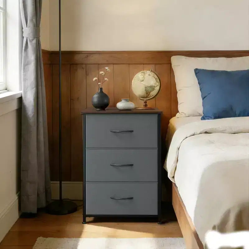 Commode étroite à 3 tiroirs – Meuble de rangement moderne et compact avec bacs en tissu amovibles – Organisateur peu encombrant pour chambre, placard, appartement