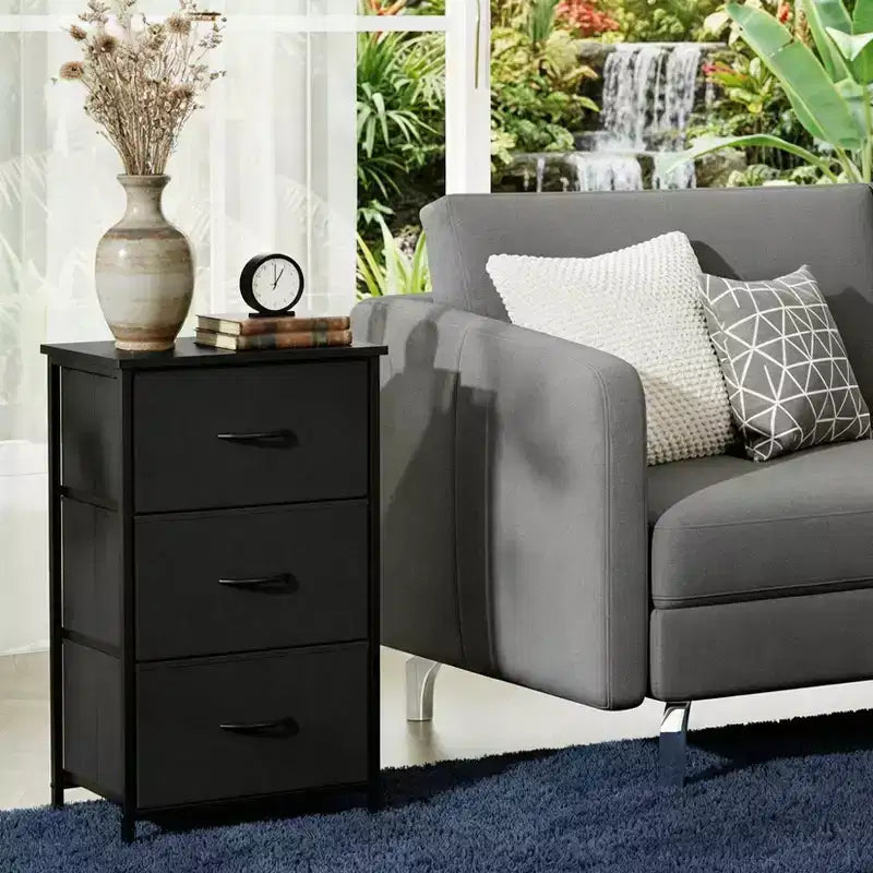 Commode étroite à 3 tiroirs – Meuble de rangement moderne et compact avec bacs en tissu amovibles – Organisateur peu encombrant pour chambre, placard, appartement