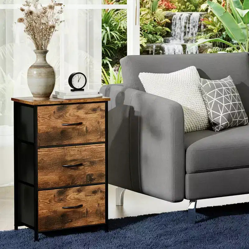Commode étroite à 3 tiroirs – Meuble de rangement moderne et compact avec bacs en tissu amovibles – Organisateur peu encombrant pour chambre, placard, appartement