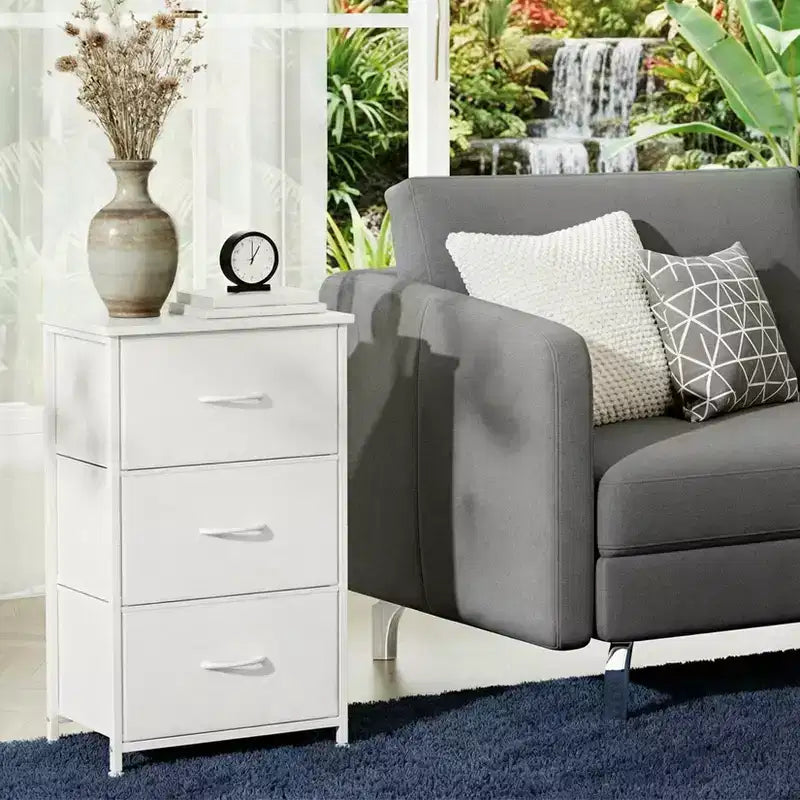 Commode étroite à 3 tiroirs – Meuble de rangement moderne et compact avec bacs en tissu amovibles – Organisateur peu encombrant pour chambre, placard, appartement