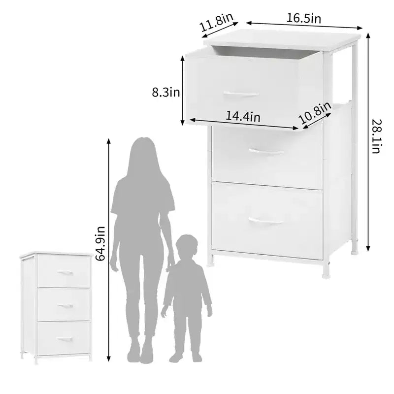 Commode étroite à 3 tiroirs – Meuble de rangement moderne et compact avec bacs en tissu amovibles – Organisateur peu encombrant pour chambre, placard, appartement
