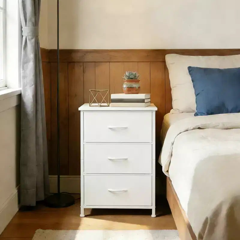Commode étroite à 3 tiroirs – Meuble de rangement moderne et compact avec bacs en tissu amovibles – Organisateur peu encombrant pour chambre, placard, appartement