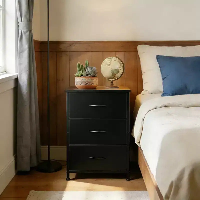 Commode étroite à 3 tiroirs – Meuble de rangement moderne et compact avec bacs en tissu amovibles – Organisateur peu encombrant pour chambre, placard, appartement