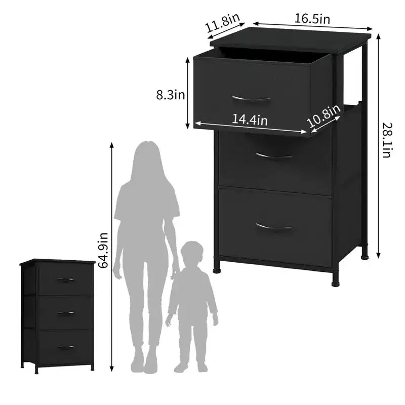 Commode étroite à 3 tiroirs – Meuble de rangement moderne et compact avec bacs en tissu amovibles – Organisateur peu encombrant pour chambre, placard, appartement