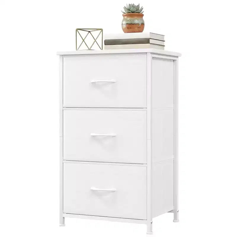 Commode étroite à 3 tiroirs – Meuble de rangement moderne et compact avec bacs en tissu amovibles – Organisateur peu encombrant pour chambre, placard, appartement