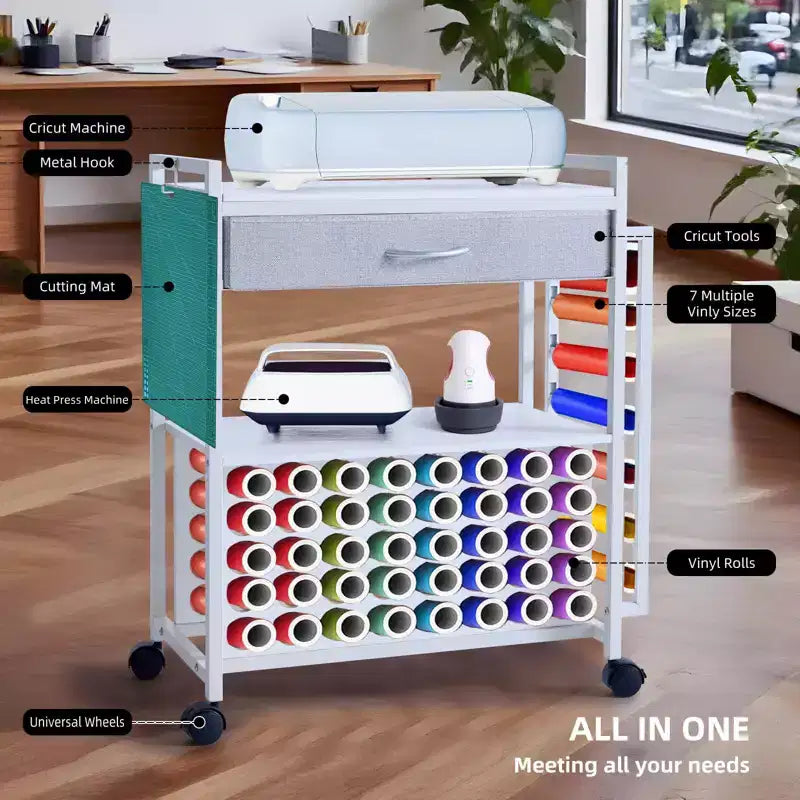 Organisateurs et chariot de rangement pour loisirs créatifs, rangement et organiseur de rouleaux de vinyle, design spacieux, pour salle de loisirs créatifs