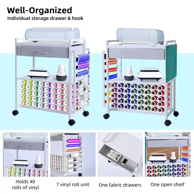 Organisateurs et chariot de rangement pour loisirs créatifs, rangement et organiseur de rouleaux de vinyle, design spacieux, pour salle de loisirs créatifs