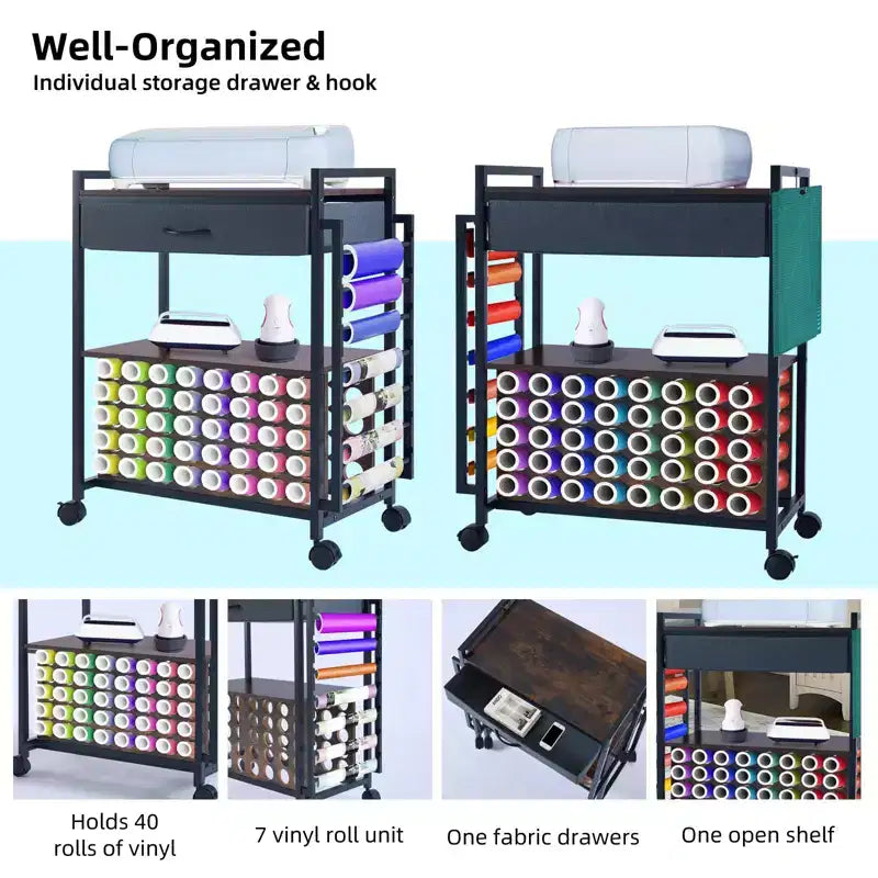 Organisateurs et chariot de rangement pour loisirs créatifs, rangement et organiseur de rouleaux de vinyle, design spacieux, pour salle de loisirs créatifs