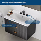 Meuble-lavabo de salle de bain mural flottant de 60 cm avec lavabo intégré, 2 tiroirs et placard de rangement pour salle de bain
