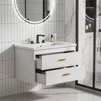 Meuble-lavabo de salle de bain mural flottant de 60 cm avec lavabo intégré, 2 tiroirs et placard de rangement pour salle de bain