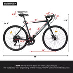 Vélo de route NAYSAYE 700C, 16 vitesses, cadre léger en aluminium avec double freins à disque pour hommes et femmes, 68*18*37.5