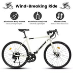 Vélo de route NAYSAYE 700C, 16 vitesses, cadre léger en aluminium avec double freins à disque pour hommes et femmes, 68*18*37.5
