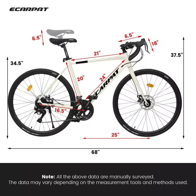 Vélo de route NAYSAYE 700C, 16 vitesses, cadre léger en aluminium avec double freins à disque pour hommes et femmes, 68*18*37.5