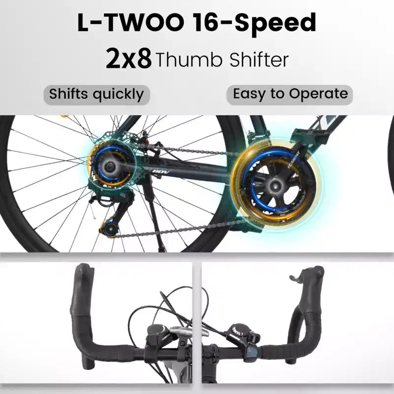 Vélo de route NAYSAYE 700C, 16 vitesses, cadre léger en aluminium avec double freins à disque pour hommes et femmes, 68*18*37.5