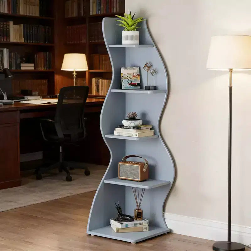 NAYSAYE Étagère d'angle élégante à 5 niveaux, étagère de rangement universelle moderne en bois pour salon et bureau, 19,7 x 18,91 x 70,53