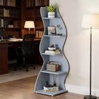 NAYSAYE Étagère d'angle élégante à 5 niveaux, étagère de rangement universelle moderne en bois pour salon et bureau, 19,7 x 18,91 x 70,53