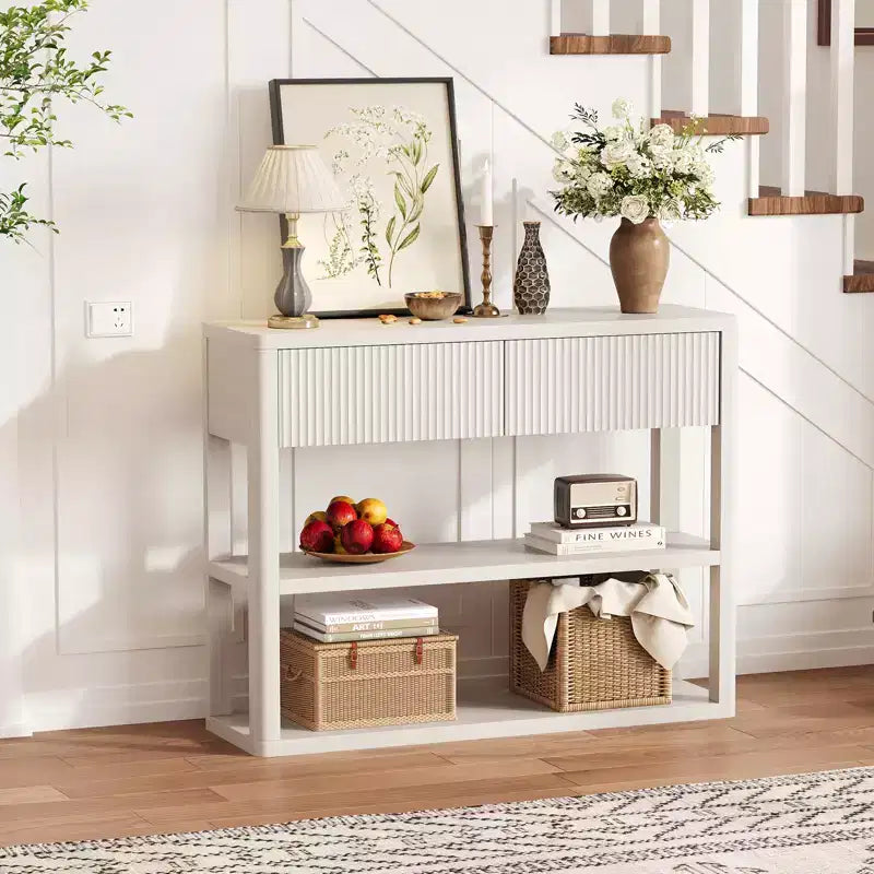 COZONY Console de 88 cm de haut avec 2 tiroirs, table de canapé étroite à 3 niveaux pour couloir et salon