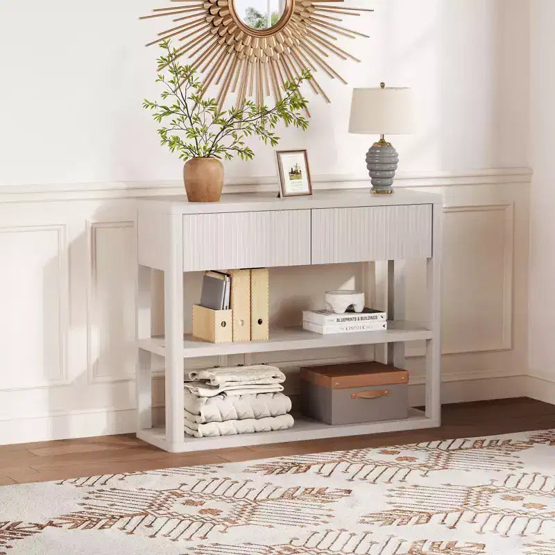 COZONY Console de 88 cm de haut avec 2 tiroirs, table de canapé étroite à 3 niveaux pour couloir et salon