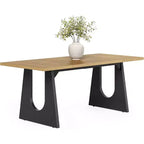 Lantine 70.8-inch Rectangle Dining Table for 6, Modern Wooden Kitchen Table with Black Heavy Duty Pedestal, Natural Color for Living Room.