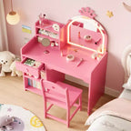 Coiffeuse pour enfants avec lumières, coiffeuse de princesse 2 en 1 avec chaise de coiffeuse pour tout-petits avec étagère ouverte, meuble de rangement, étagères pour filles