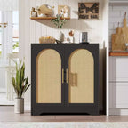 Buffet de rangement 30" avec 2 portes en rotin, grande console de rangement, meuble de bar à café moderne pour salon, salle à manger, couloir, entrée