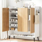 Meuble à chaussures, 30 paires, rangement en rotin pour entrée, meuble haut de style rustique à 6 niveaux avec portes pour couloir ou placard